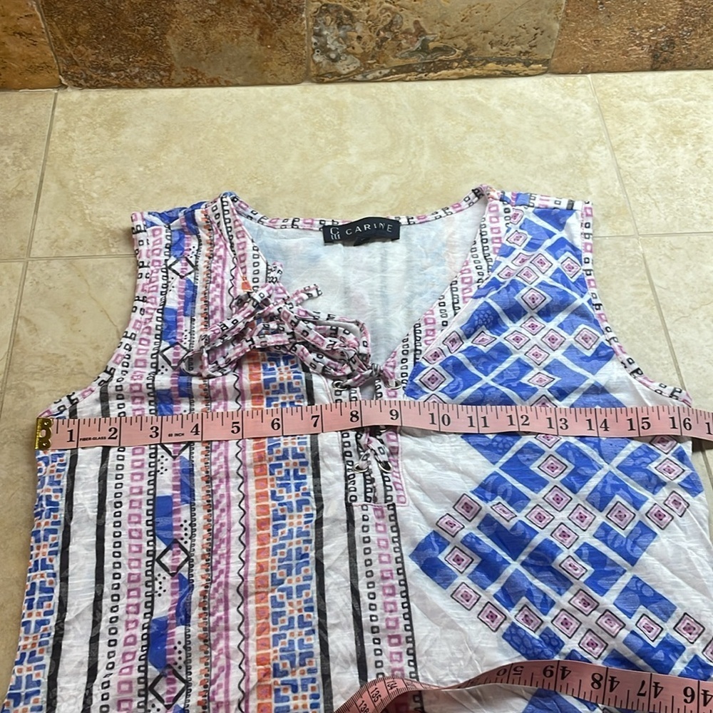 Carine Dress Size S Mini Crinkle Fabric Ruffle Sleeveless Lined White Blue - Picture 6 of 9